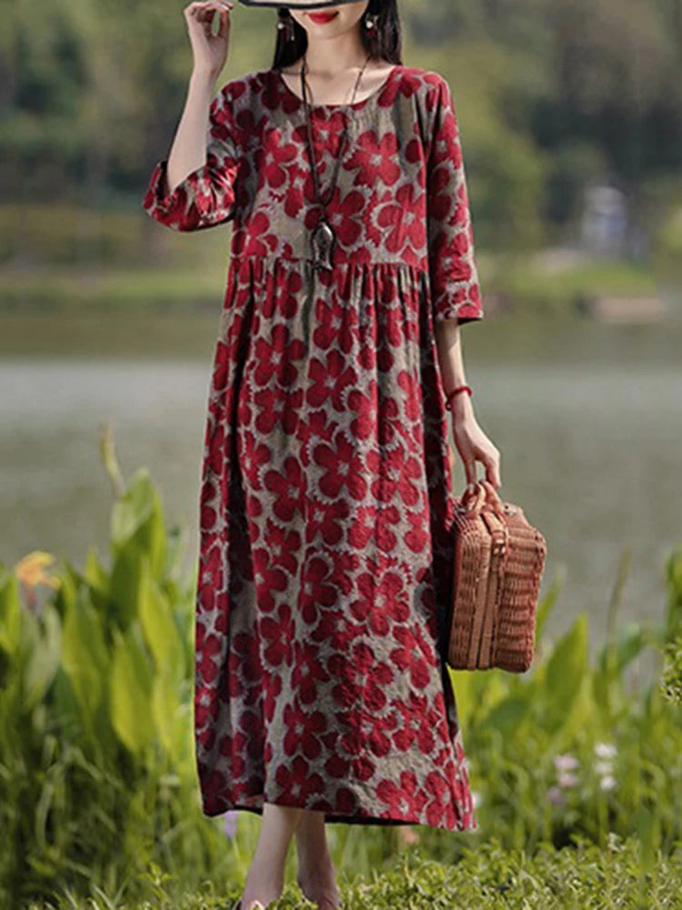 Vintage Blumen Kleid Frau 2025, ZANZEA Herbst Böhmischen Lange Kleider Casual Langarm Maxi Vestidos Lose Robe Femme Oversize