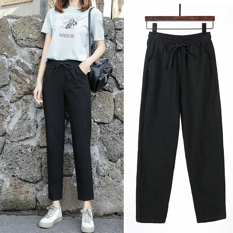 Frauen Frühling Sommer Hosen Baumwolle solide elastische Taille Süßigkeiten Farben Mode Harems hose lässige weibliche Hosen