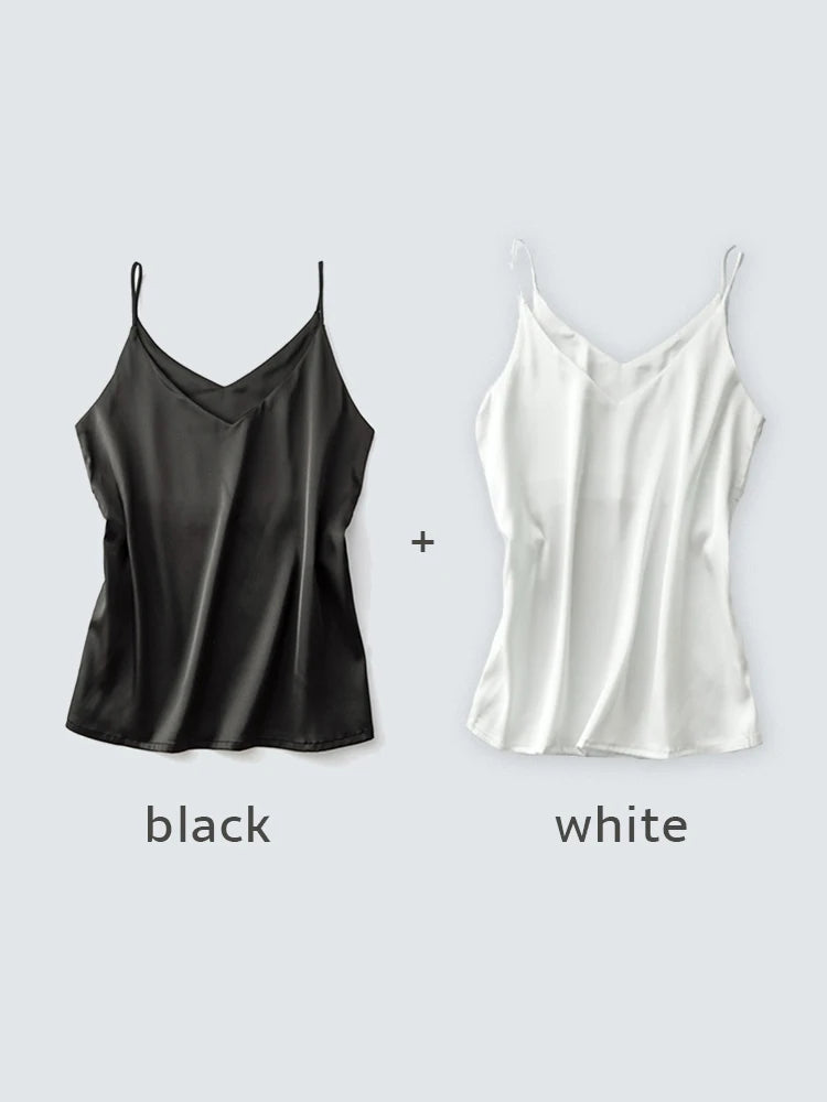 Spaghettiträger-Top für Damen, Neckholder, V-Ausschnitt, Basic, weiß, Cami, ärmellos, Satin-Seiden-Tanktops, Damen-Sommer-Unterhemd