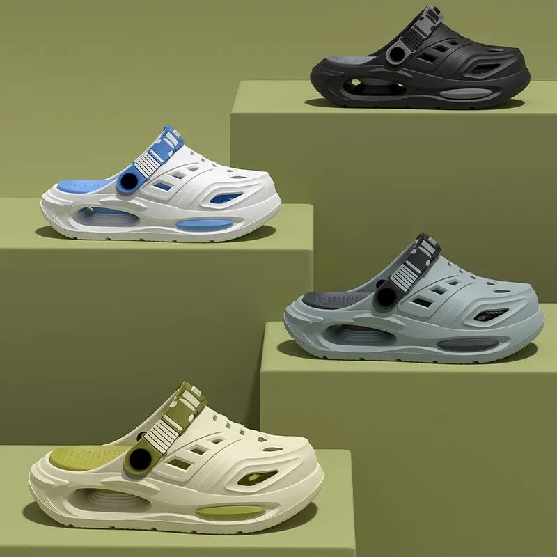 Herren-Wandersandalen, dicker Boden, rutschfeste Kopf-Clog-Schuhe, weicher Boden, Strandschuhe, bequeme Outdoor-Hausschuhe