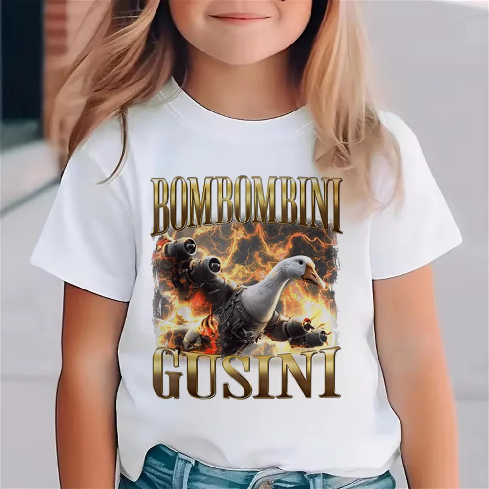 Italienische Brainrot Tiere Kinder Tung Tung Sahur Kurzarm Tops für Kinder Lustige Meme T-Shirt Sommerkleidung