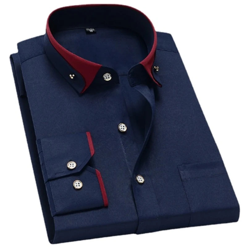Neue Mode Frühjahr Elastische Nicht-eisen Langarm-shirt Männer der Jugend Kristall Taste Patchwork Kragen Nicht Baumwolle Business hemd Männer