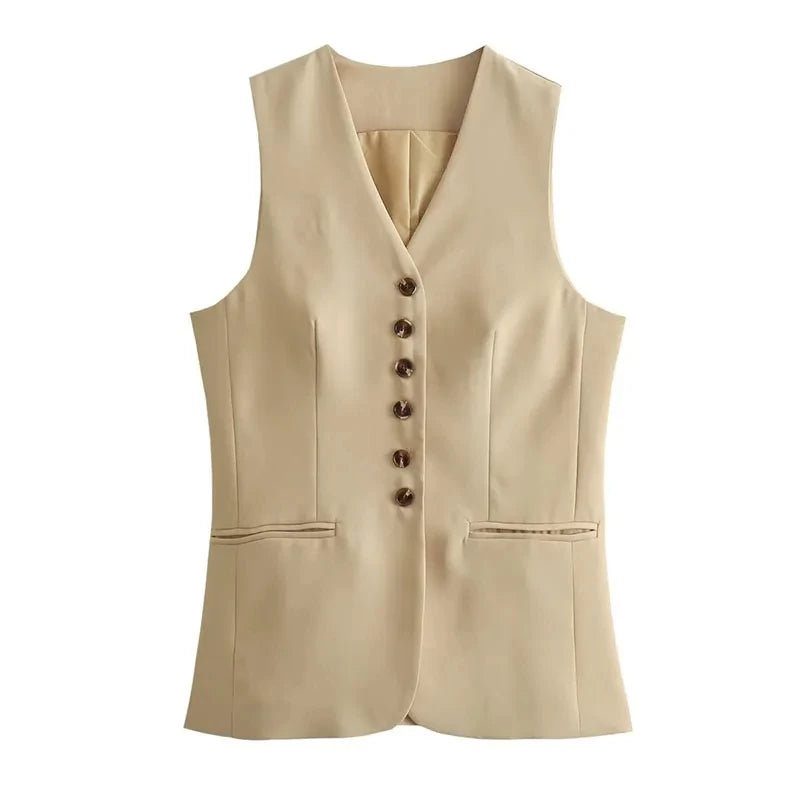 HH Frauen Weste Rock Sets Weibliche Khaki Lange Blazer Weste V-ausschnitt Ärmelloses Dünnes Top + Elegante Hohe Taille EINE linie Rock Anzug ONKOGENE