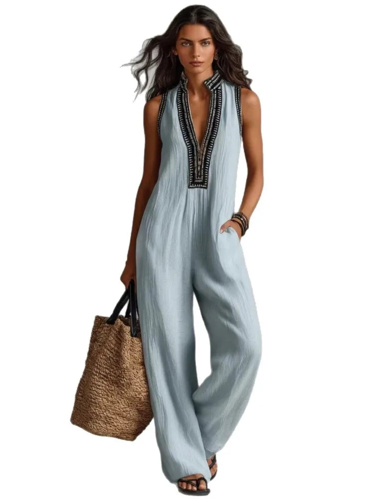 19,00 € EUR Neue Ärmellose Damen-Jumpsuits Sommer Mode Stehkragen Lose Taschen Weite Hosen Jumpsuit Damen Urlaub Party Overall