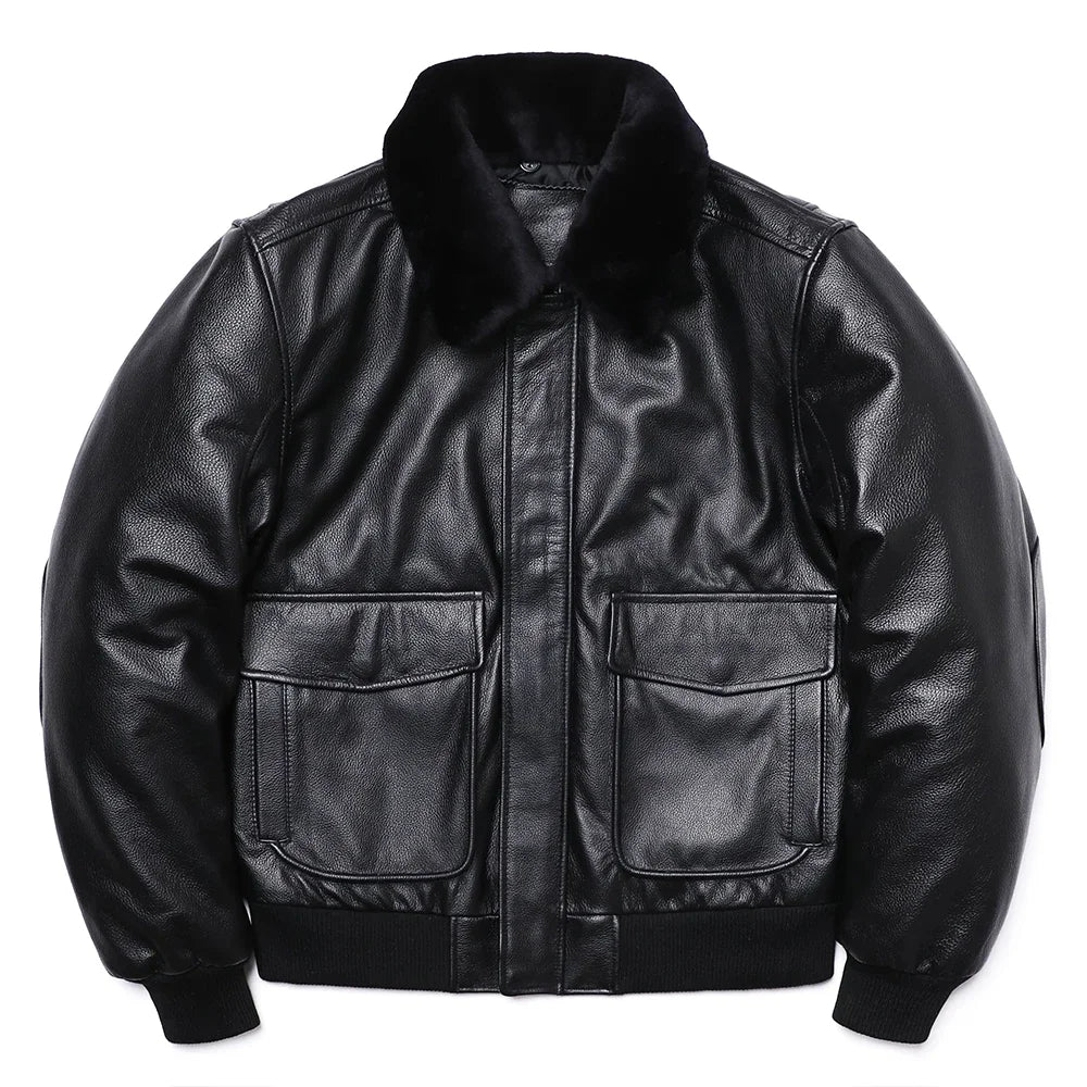 Air Force Fliegerjacke Natürliche Rindsleder Echtes Leder Piloten Mantel Verdicken Warme Kleidung Motorrad Tuch
