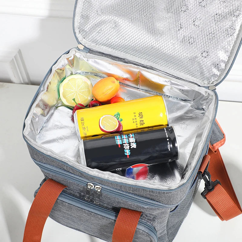 Doppelschichtige Lunch-Taschen Tragbare Picknick-Lebensmittel-Aufbewahrungstasche Große Kapazität Isolierte Kühltasche Umhängetasche Lunchbag Schultertaschen
