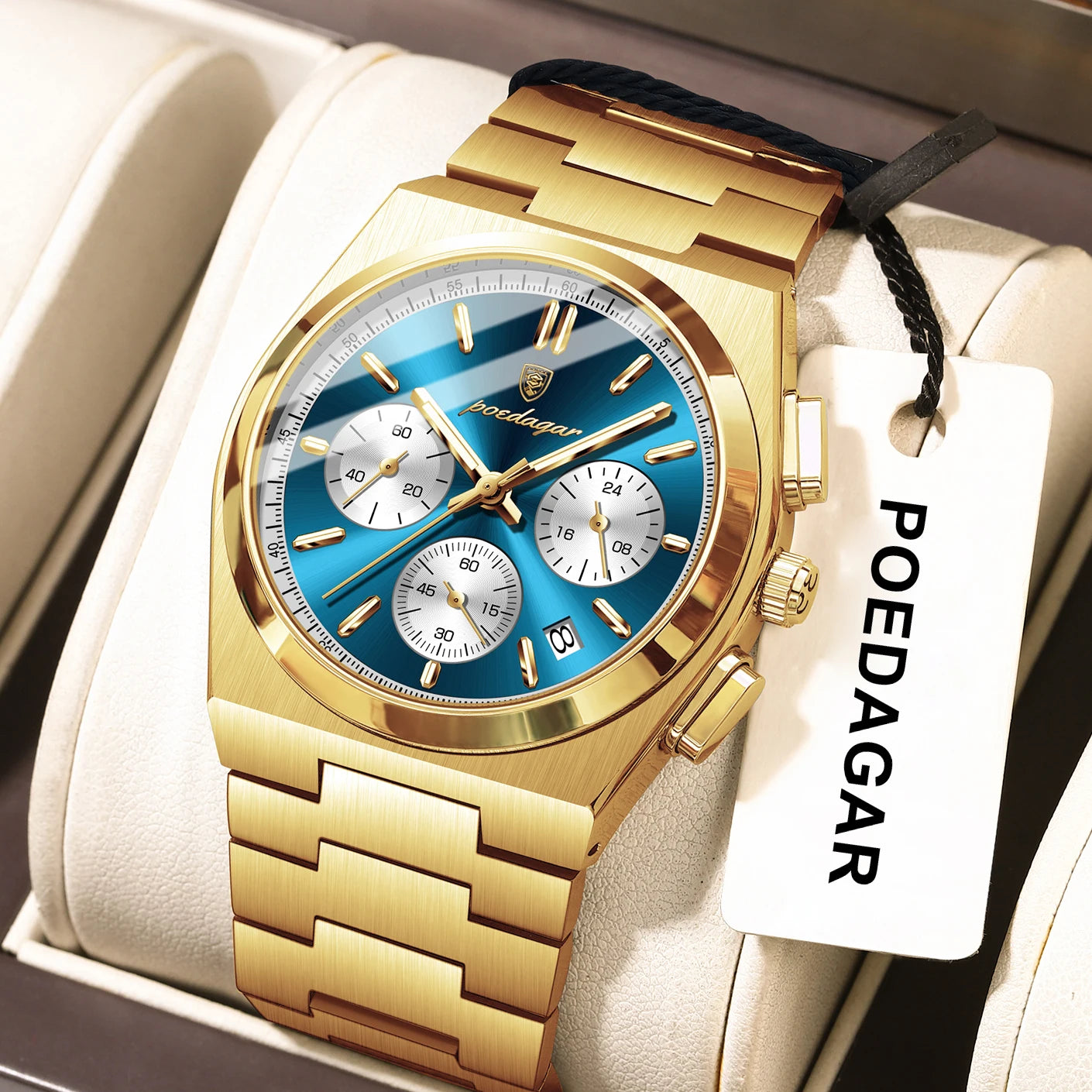 POEDAGAR Top Mode Mann Armbanduhr Chronograph Datum Edelstahl Business Männer Uhr Wasserdicht Leucht männer Quarz Uhren