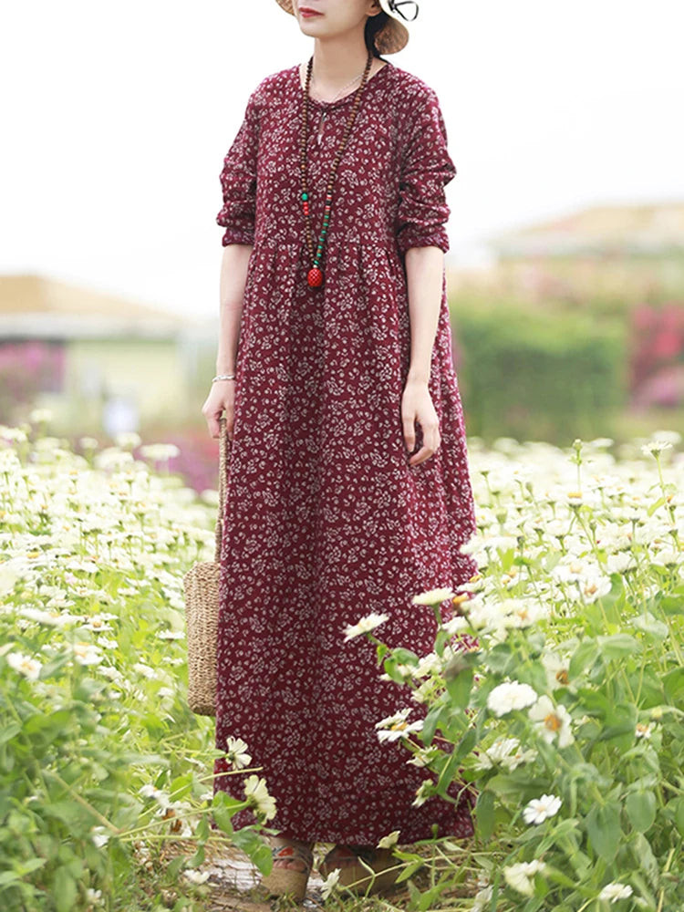 Vintage Blumen Kleid Frau 2025, ZANZEA Herbst Böhmischen Lange Kleider Casual Langarm Maxi Vestidos Lose Robe Femme Oversize