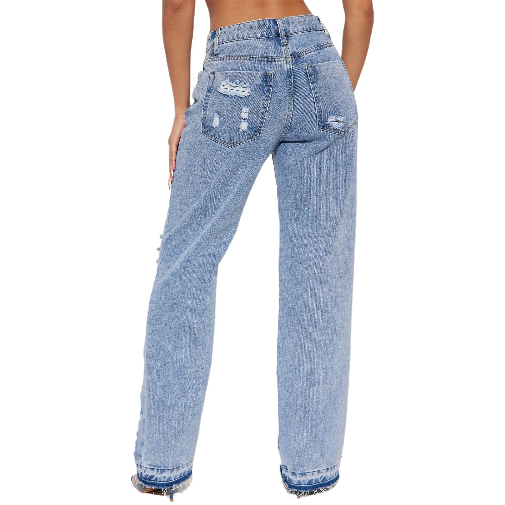 Angebot ,Jeans Frauen Denim Hose Lange Flare Hosen Loch Mom Jeans Slim Fit Hohe Taille Y2k Streetwear Splice Gerade Hosen Party Club