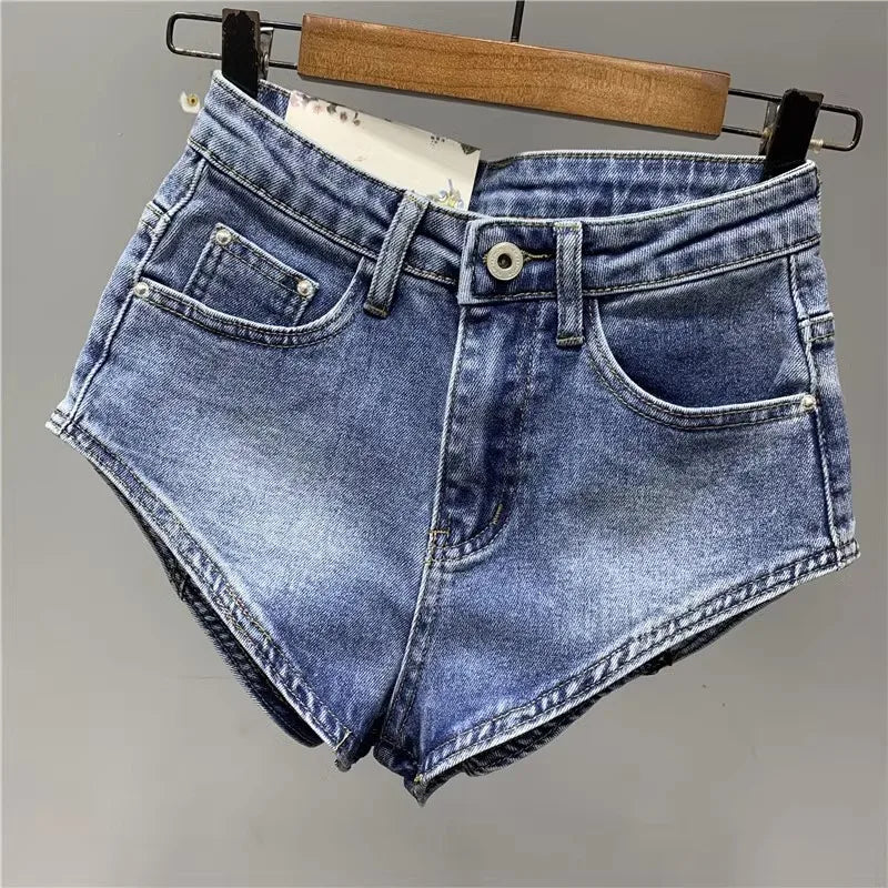 Neue koreanische Damen jeans Stretch schlanke Baumwoll-Denim-Shorts A-Linie Hot pants Damen bekleidung Himmelblau