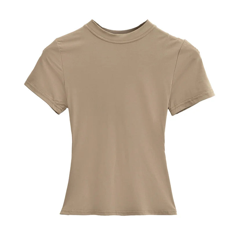 2024 neue Hohe Qualität Casual T shirt Sexy Dünne Kurzen Ärmeln Mode Trend Solide Frauen Kleidung y2k Tops