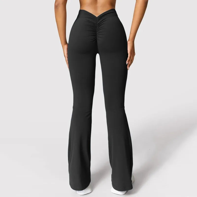 Mode Micro Horn Leggings Frauen V-back Taille Sport Hosen Hohe Taille Push-Up Butt Gym Hosen Solide Dünne beiläufige Leggings