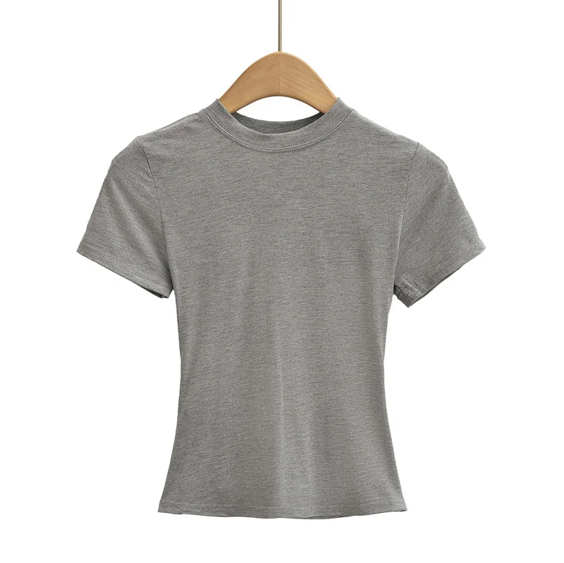 2024 neue Hohe Qualität Casual T shirt Sexy Dünne Kurzen Ärmeln Mode Trend Solide Frauen Kleidung y2k Tops