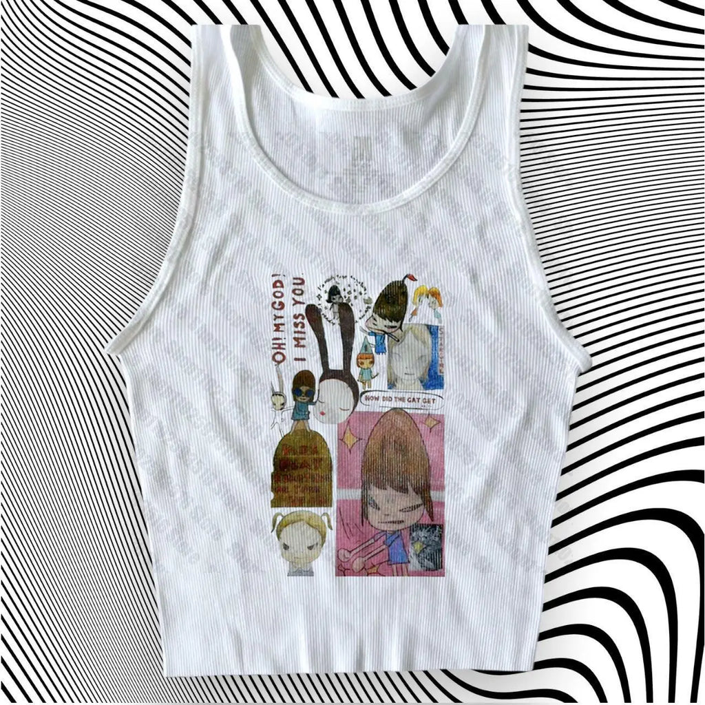 Ästhetische Brief Tank top Crop Tops T-shirt Kurzarm Weste Tees Harajuku Streetwear Hosenträger Frauen Kleidung hemd 2000er Jahre