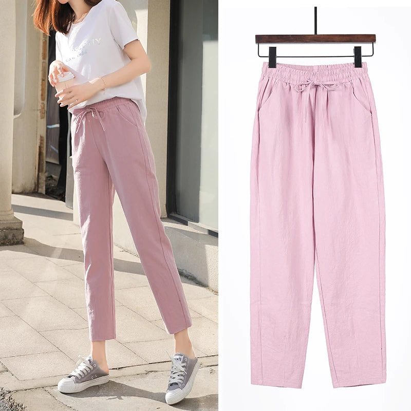 Frauen Frühling Sommer Hosen Baumwolle solide elastische Taille Süßigkeiten Farben Mode Harems hose lässige weibliche Hosen