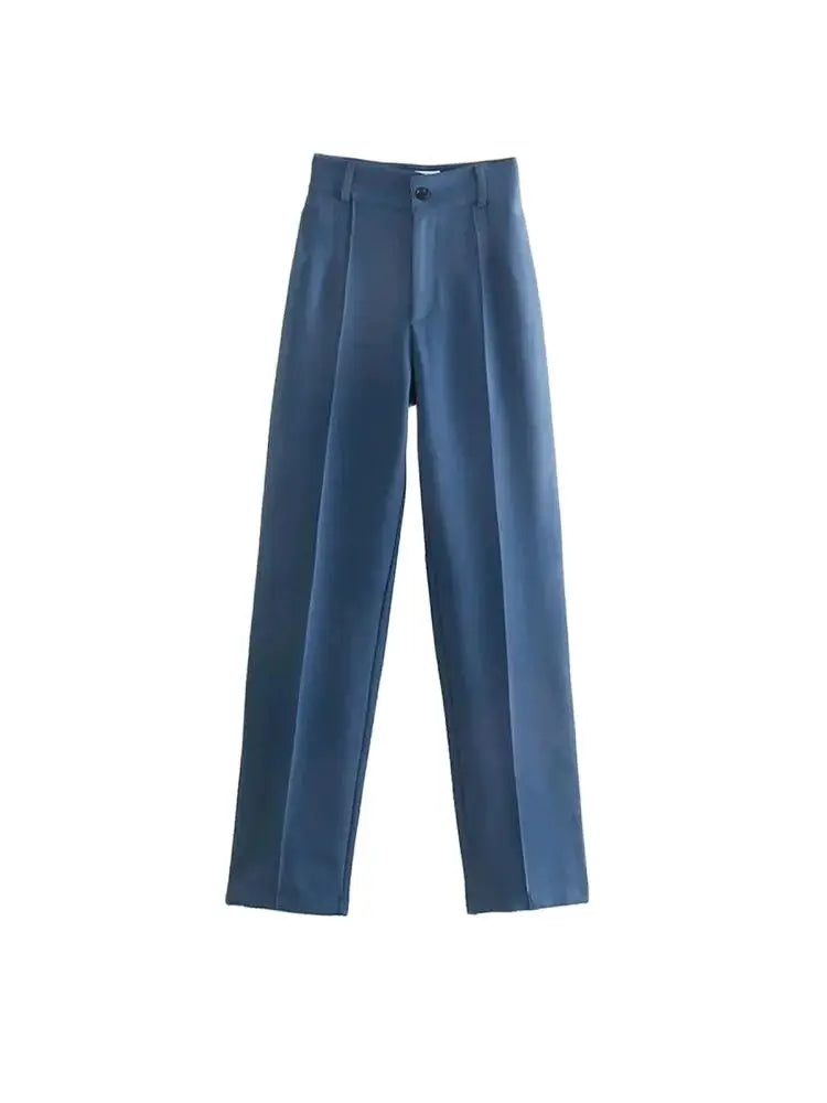 Frauen Chic Mode Büro Tragen Gerade Hosen Vintage Hohe Taille Zipper Fliegen Weibliche Hose Mujer