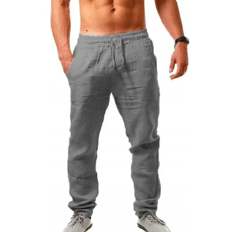 Sporthosen neue Frühjahr/Sommer Modemarke Herren Hip-Hop atmungsaktive Baumwolle Leinen einfarbig einfache Kordelzug Hose mit weitem Bein