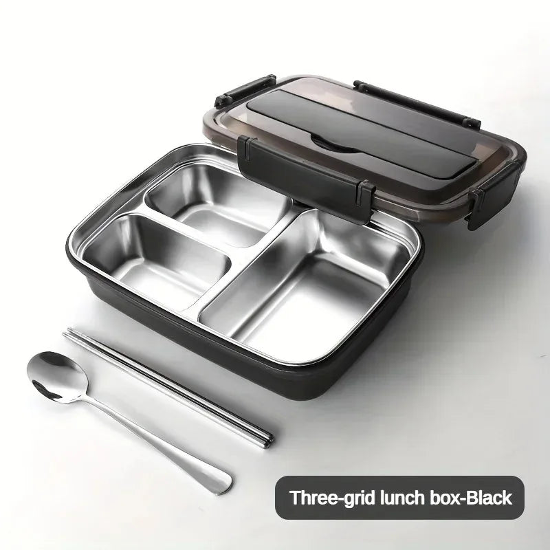 Auslaufsichere Lunchbox aus Edelstahl mit 3/4-Fächern – langlebiger, leicht zu reinigender Bento-Behälter für Studenten und Büroangestellte