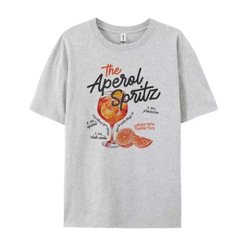 Aperol Spritz Retro Cocktail Grafik T-Shirts Frauen niedlichen Alkohol trinken T-Shirt lose Baumwolle gedruckt T-Shirts Unisex Vintage Top Geschenk