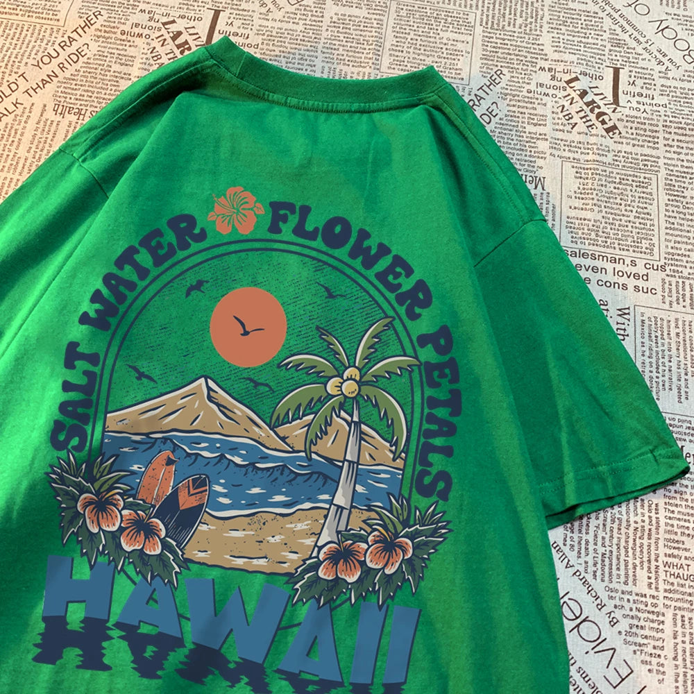 Salzwasser Blütenblätter Hawaii T-shirts Männer Frauen Casual Schweiß T Shirts Casual Baumwolle T Kleidung Hip Hop Oversize Tops Paar