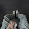 Herren-Sommer-Jacquard-Allover-bedruckte amerikanische Jeans, dünne Slim-Fit-Bootcut-Hose mit geradem Bein