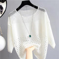 Frühling und Sommer Neue Eis Seide Gestrickte Weste Top Aushöhlen Dünne Bodenbildung Sling Streetwear Frauen Kleidung Weißes Hemd 13686