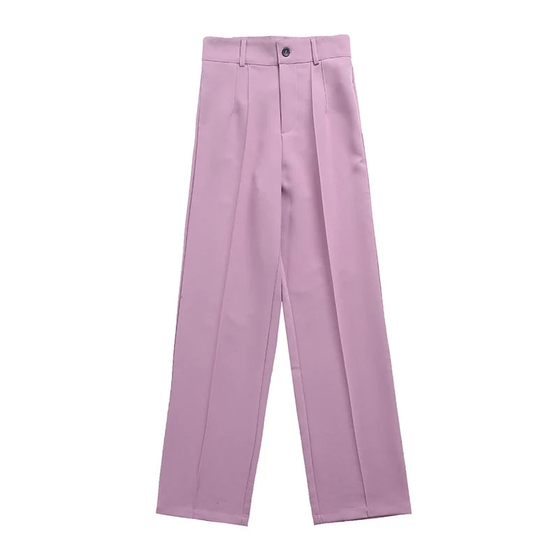 Frauen Chic Mode Büro Tragen Gerade Hosen Vintage Hohe Taille Zipper Fliegen Weibliche Hose Mujer