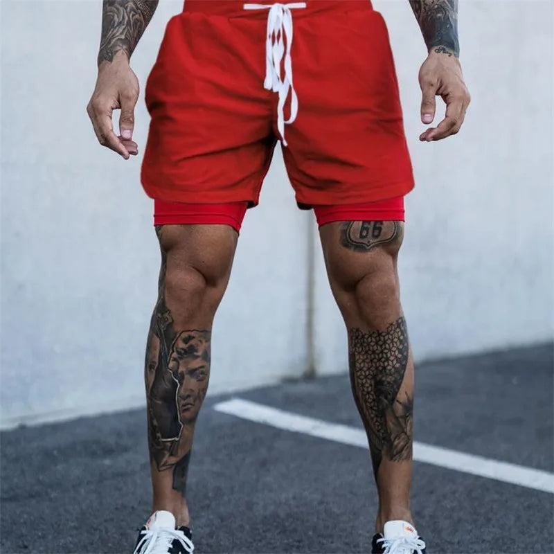 NEUE 2-IN-1 Sport Laufen Lässige Atmungsaktive Shorts Männer Doppel-deck Jogging Quick Dry GYM Shorts Fitness Workout männer Shorts