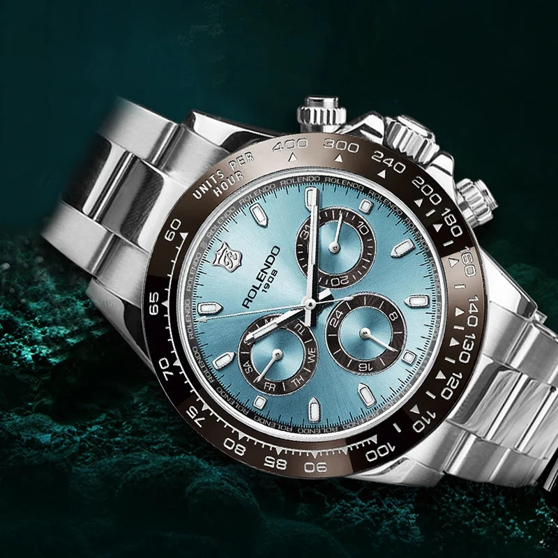 ROLENDO Luxuriöse automatische Taucheruhr für Herren, 40,5 mm, Mineralkristall, leuchtendes Datum, 30 ATM, hochwertige mechanische Herren-Armbanduhr, Geschenk