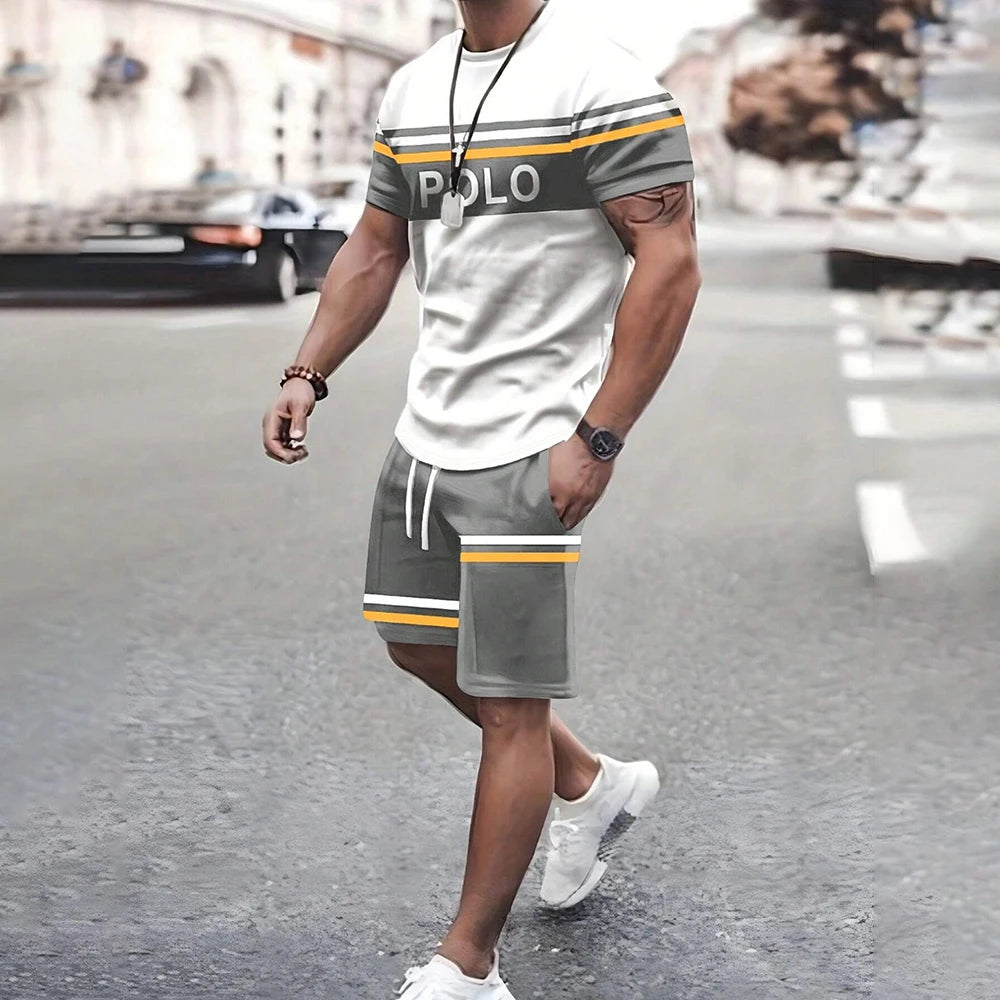 Modische neue Herren-Sportbekleidung, kurzärmelige Shorts, Anzug, lässiges T-Shirt, Shorts-Sets, Retro, kühl, atmungsaktiv, Sommer, zweiteiliges Set