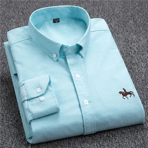 S-6XL Oxford-Hemden für Herren, langärmelig, reine Baumwolle, einfarbig, gestreift, Freizeit, bestickt, Pferd, Streetwear, Business, einfarbig, Büro, 6XL