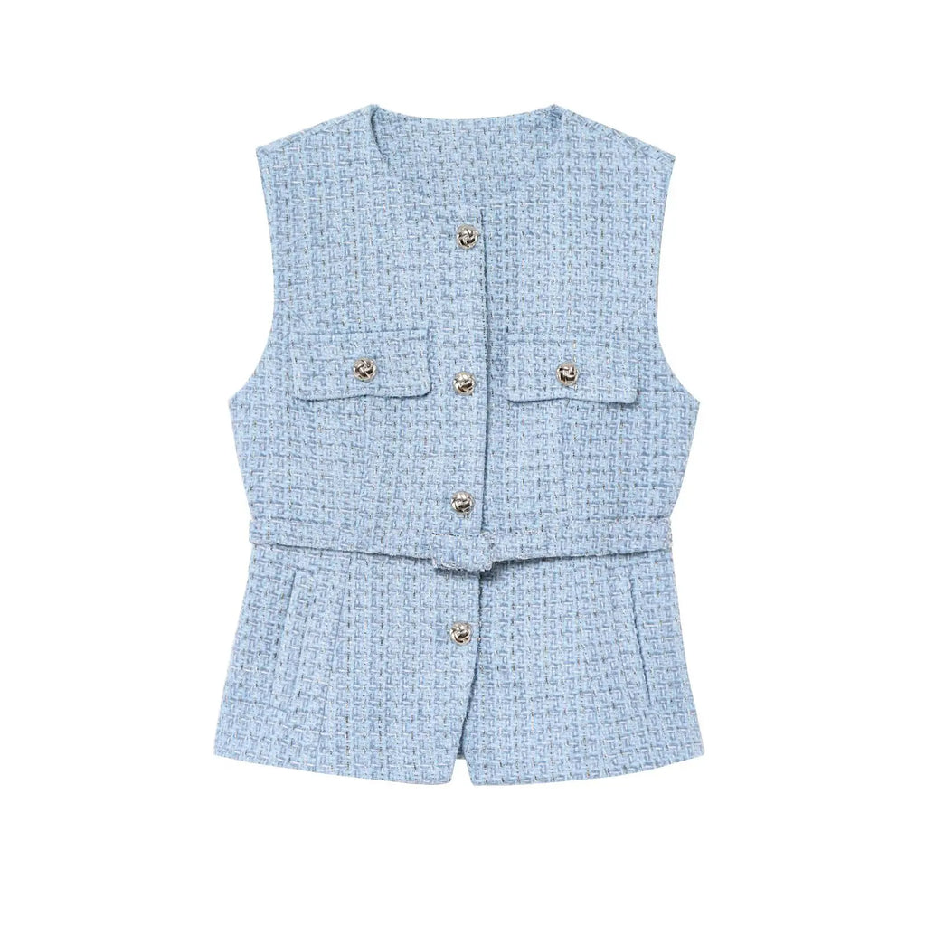 NLZGMSJ 2025 Frühling Damen Weste Top Mode mit Gürtel Slim Fit ärmellose Jacke Top für Frauen Textur Weste Top Neu