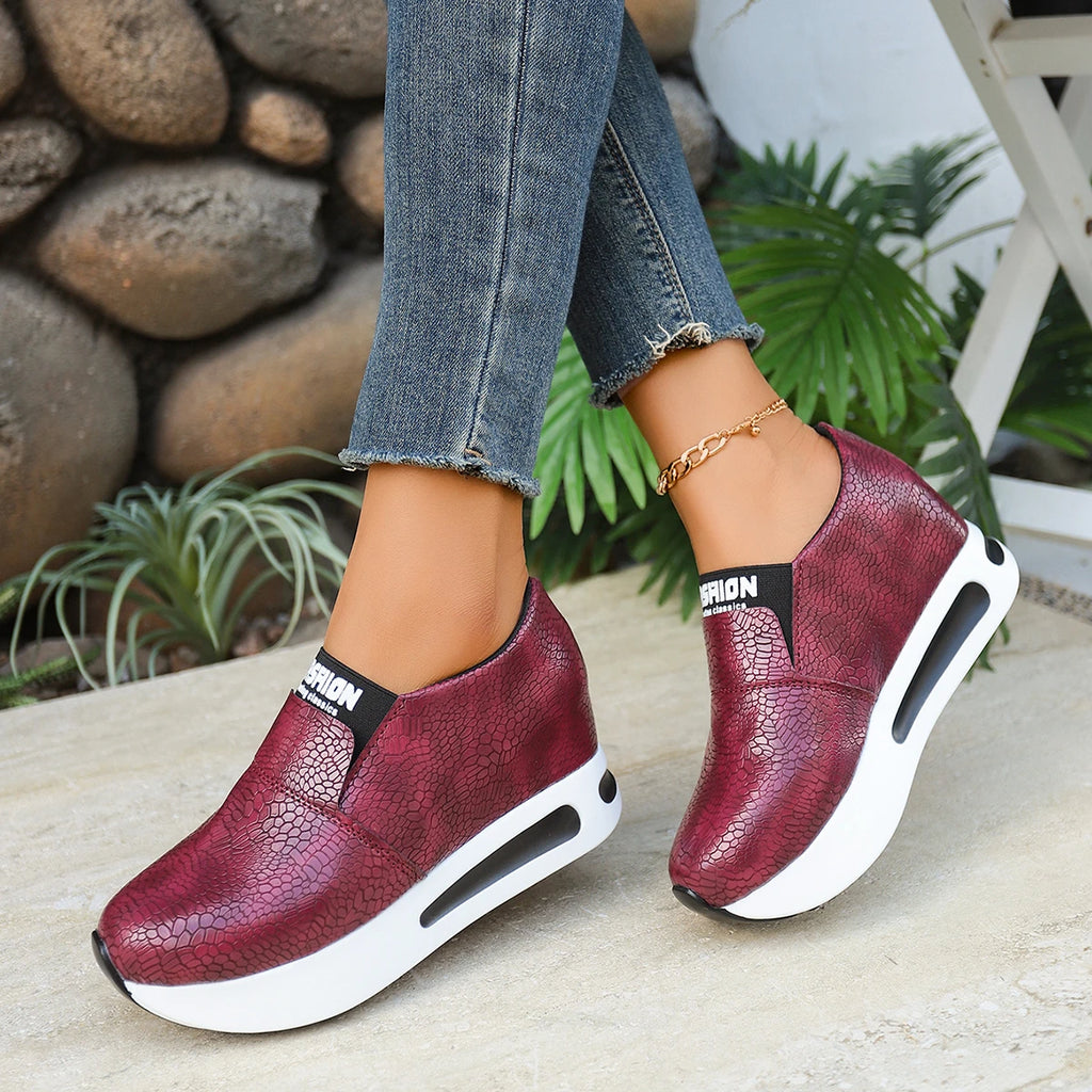 Damen-Sneaker für Frühling und Herbst, einfarbig, bequemer Plateau-Wanderschuh, leicht, rutschfest, dickbesohlt, Low-Top-Schuhe, Zapatillas