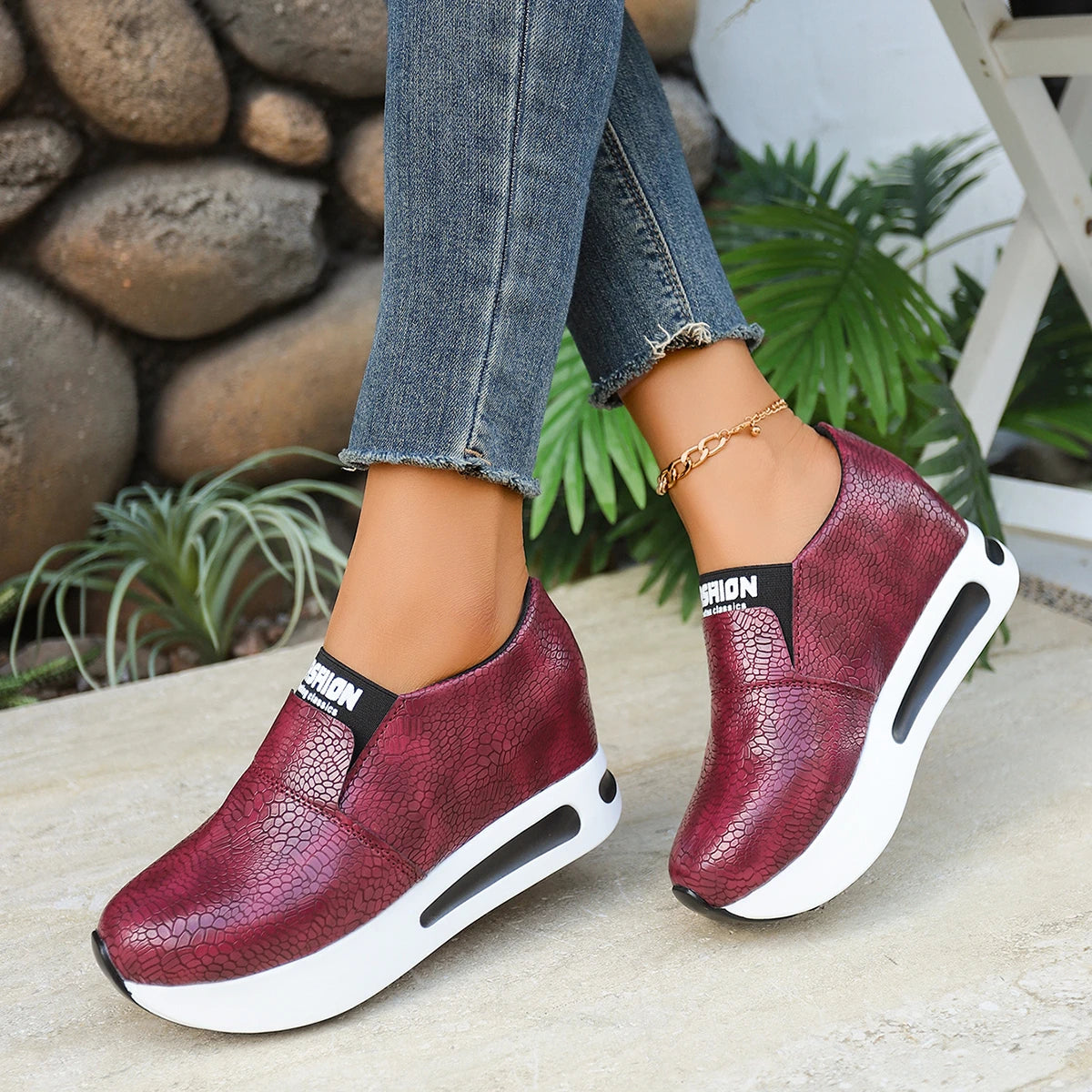 Damen-Sneaker für Frühling und Herbst, einfarbig, bequemer Plateau-Wanderschuh, leicht, rutschfest, dickbesohlt, Low-Top-Schuhe, Zapatillas