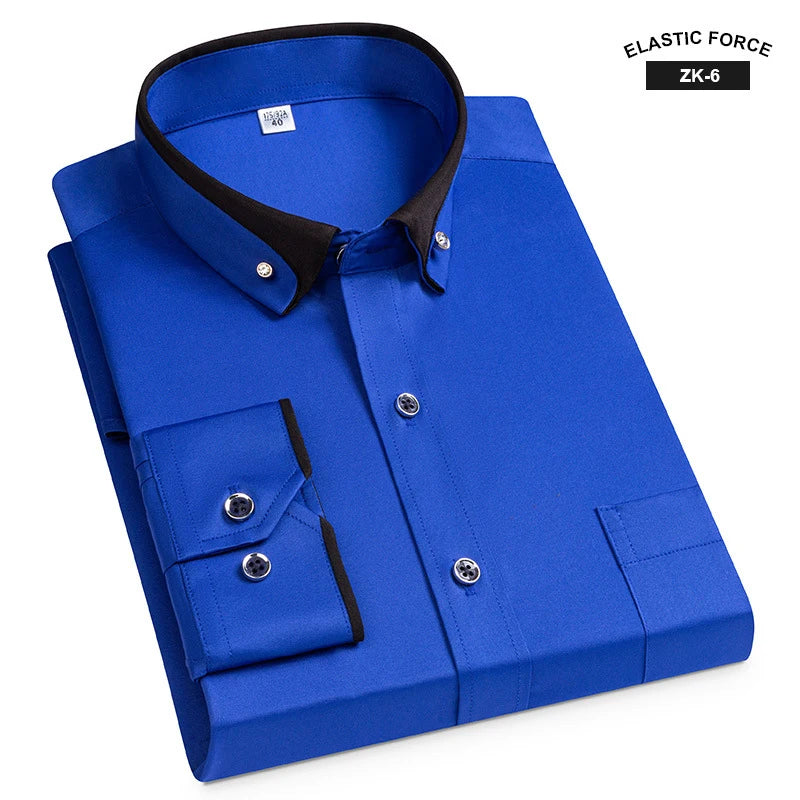 Neue Mode Frühjahr Elastische Nicht-eisen Langarm-shirt Männer der Jugend Kristall Taste Patchwork Kragen Nicht Baumwolle Business hemd Männer