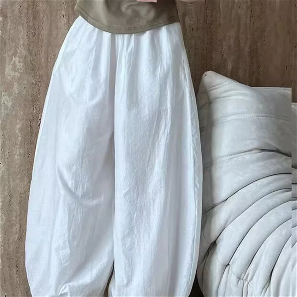 Übergroßen 2025, Neue Sommer Elegante Mode Frauen Laterne Hosen Beiläufige Lose Atmungsaktive Baumwolle Breite Bein Hosen Frauen Kleidung