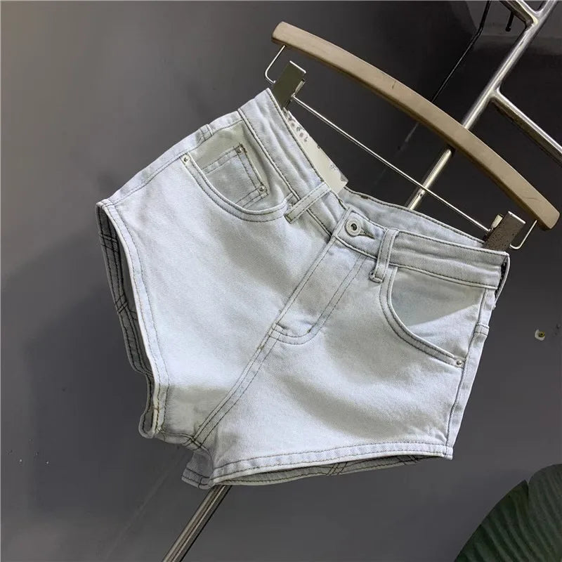 Neue koreanische Damen jeans Stretch schlanke Baumwoll-Denim-Shorts A-Linie Hot pants Damen bekleidung Himmelblau