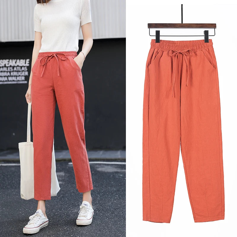 Frauen Frühling Sommer Hosen Baumwolle solide elastische Taille Süßigkeiten Farben Mode Harems hose lässige weibliche Hosen
