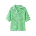 Frauen Mode Pointelle Stricken Lose Pullover Polo Kragen Kurzarm Weibliche Pullover Chic Tops