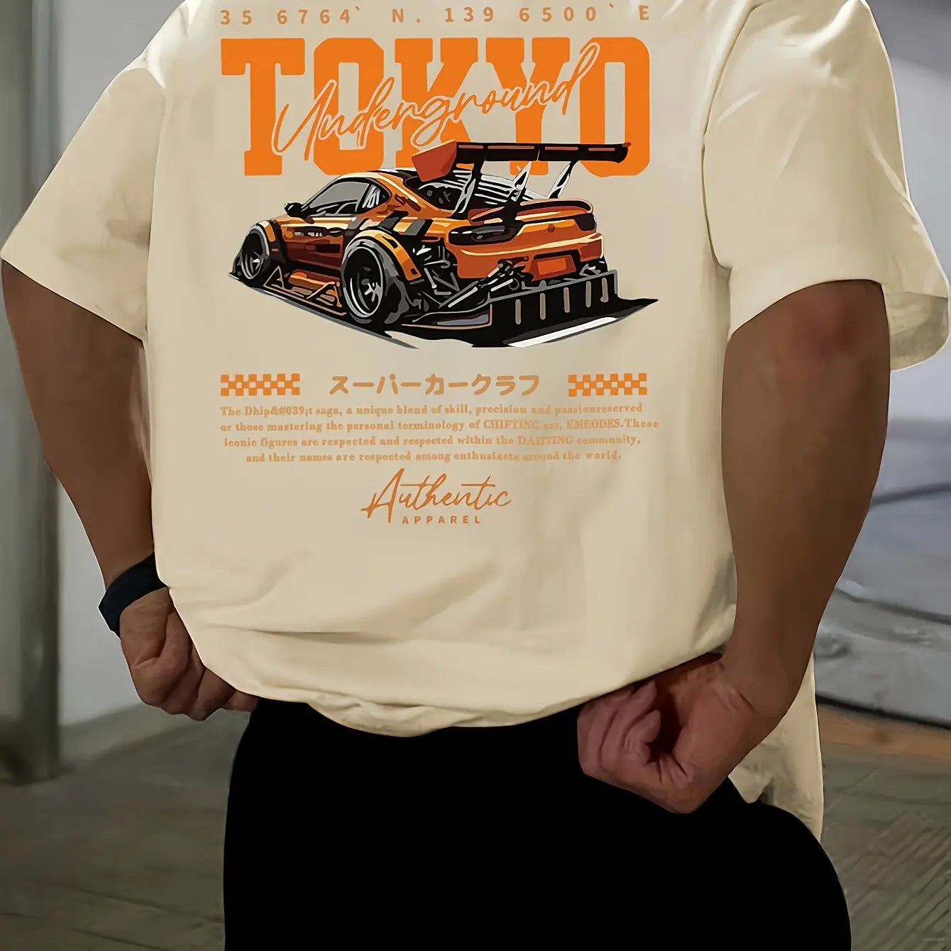 Herren-Sommer-T-Shirt aus 100 % Baumwolle, modisch, lässig, locker, groß, japanisches Tokio-Muster, bedruckt, Rundhalsausschnitt, kurzärmelig