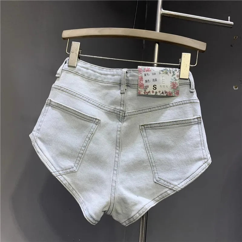 Neue koreanische Damen jeans Stretch schlanke Baumwoll-Denim-Shorts A-Linie Hot pants Damen bekleidung Himmelblau
