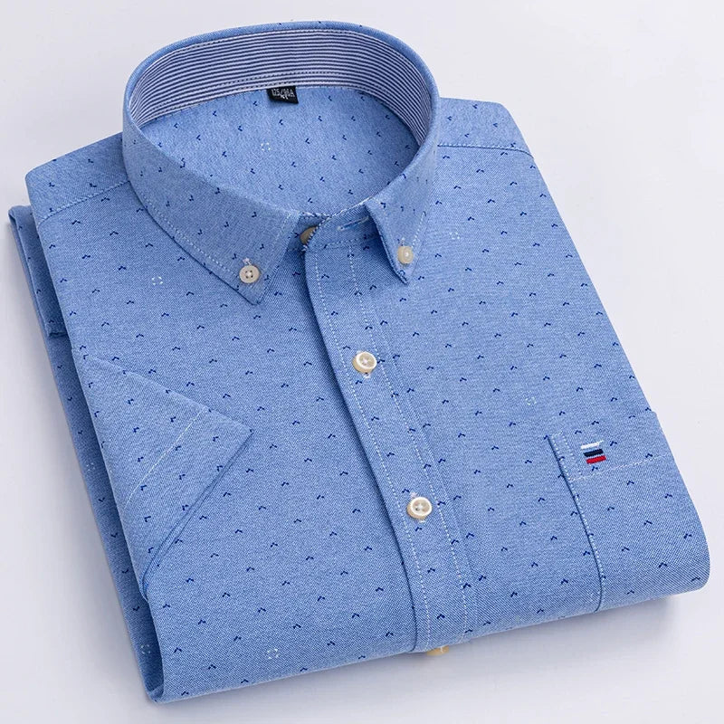 100% Baumwolle Atmungsaktiv Männer Oxford Kurzarm Sommer Plaid Shirts Gestreiften Männliche Kleidung Business Regular Fit Übergroßen