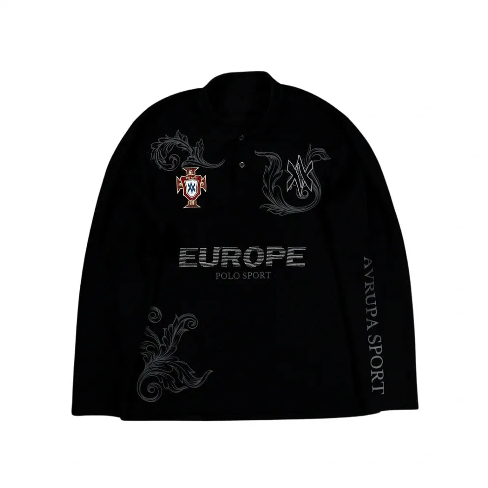 Retro Langarm Poloshirt Y2k Casual Lose Brief Muster Stickerei T Shirts Straße Sweatshirt Männer Baumwolle Jersey Revers Golf