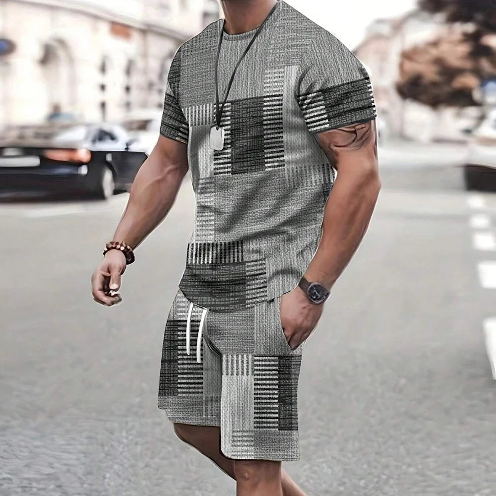 Modische neue Herren-Sportbekleidung, kurzärmelige Shorts, Anzug, lässiges T-Shirt, Shorts-Sets, Retro, kühl, atmungsaktiv, Sommer, zweiteiliges Set