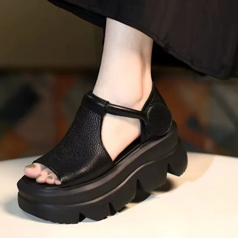 Sommer Slope Heel Thick Bottom Sandalen Open Toe Hollow Roman Sandalen Plattform Casual Kordelzug Mom Sandalen Damen Hausschuhe