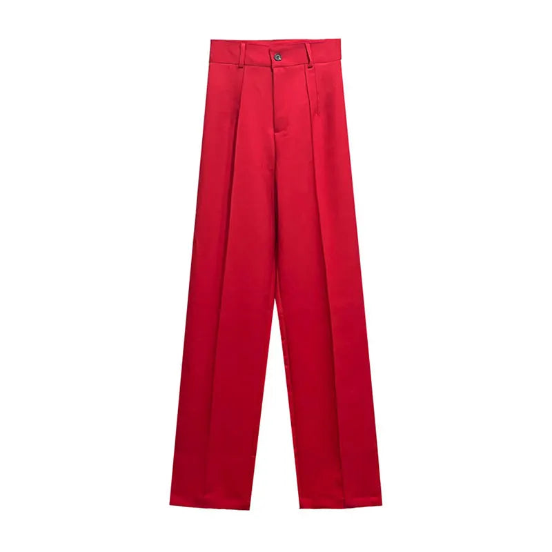 Frauen Chic Mode Büro Tragen Gerade Hosen Vintage Hohe Taille Zipper Fliegen Weibliche Hose Mujer