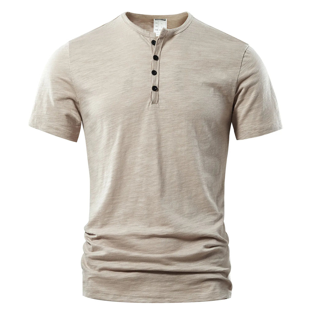 T Shirt Männer Casual Hohe Qualität Sommer Kurzarm Henry neck Herren T Shirts Mode Grundlegende T-shirt Männlich
