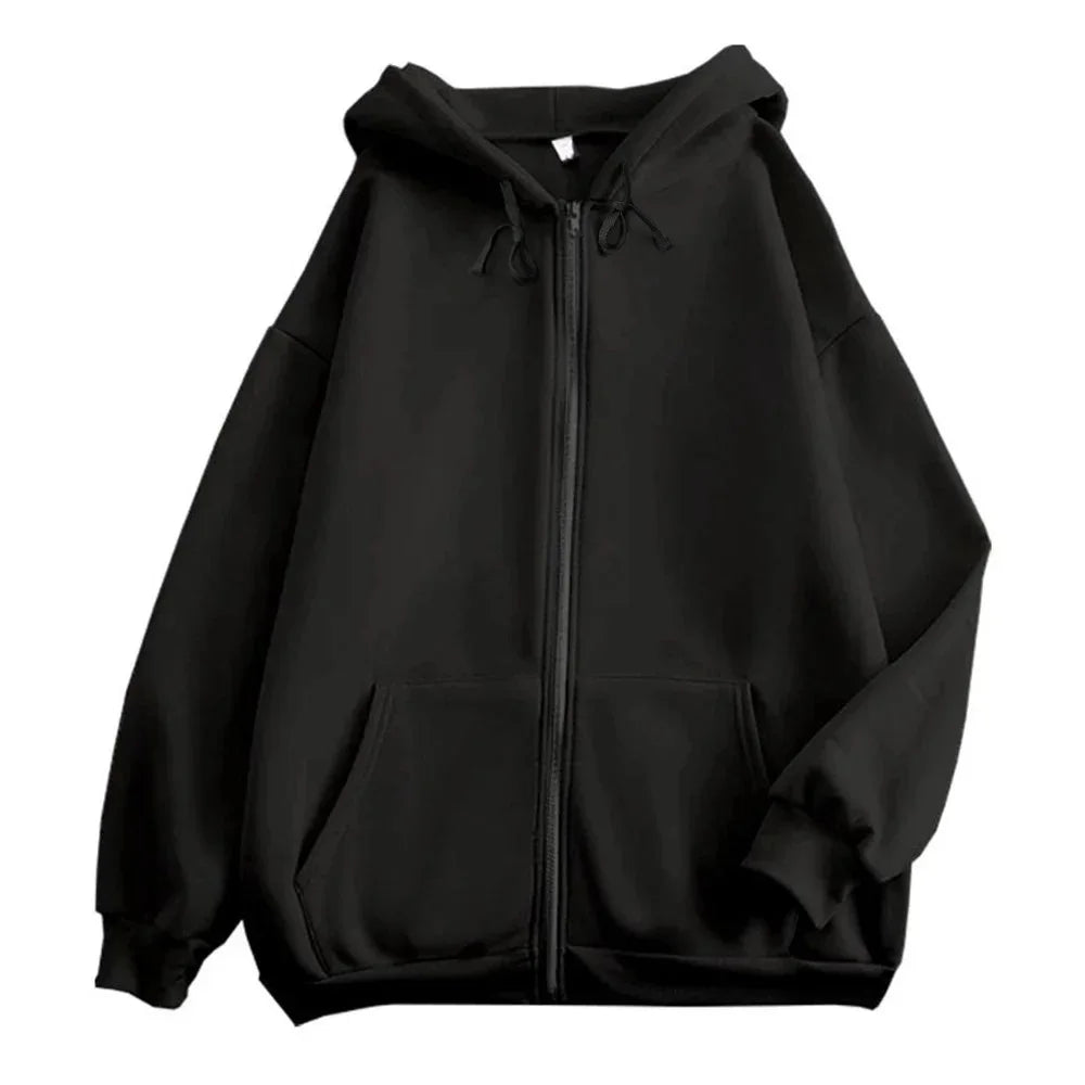 High Street Hoodie Männer Einfarbig Zip Up Langarm Lose Jacke Mäntel Casual Mit Kapuze Sweatshirt Y2K Mode Outdoor Kleidung