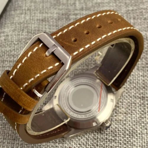 Tandorio Japan NH34 automatische mechanische Uhr für Herren, Taucher-GMT-Uhrwerk, 200 m wasserdicht, 39 mm Saphirglas-Lederband