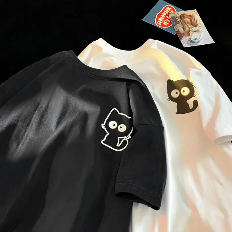Weibliche Casual Druck Oansatz Kurzarm T-Shirt 2025, Neue Sommer Trend Alle-spiel Lose Cartoon Pullover Top T Frauen kleidung